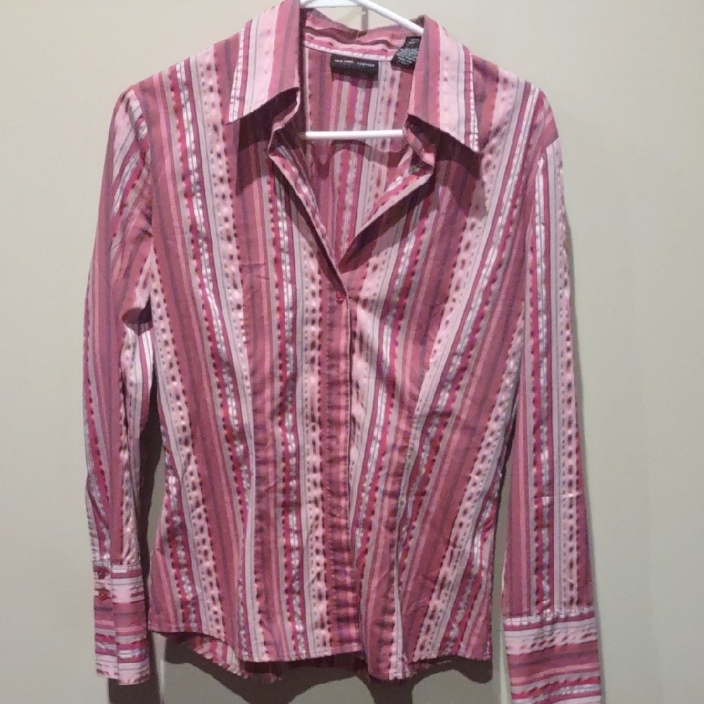New York & Company Pink Striped Shirt, M